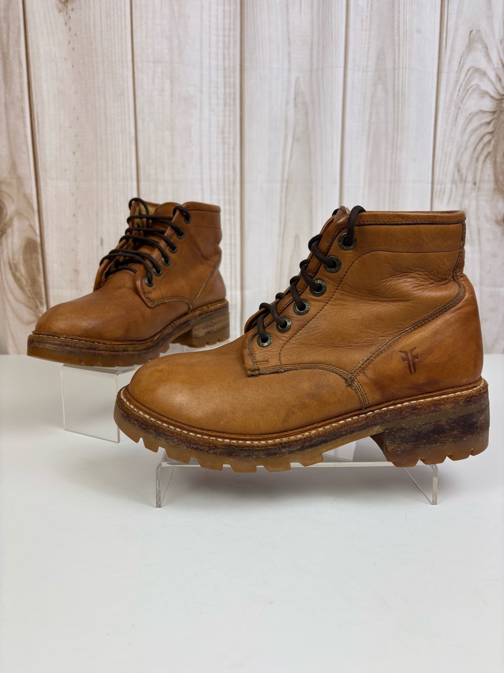 Frye Leather Rugged Boots Lace-Up Work Combat Utility Moto Lug Sole Boot Sz 7.5